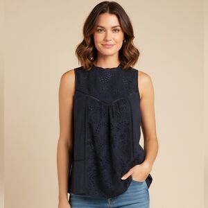 🍓Abercrombie & Fitch Dark Navy Eyelet Cotton Top
